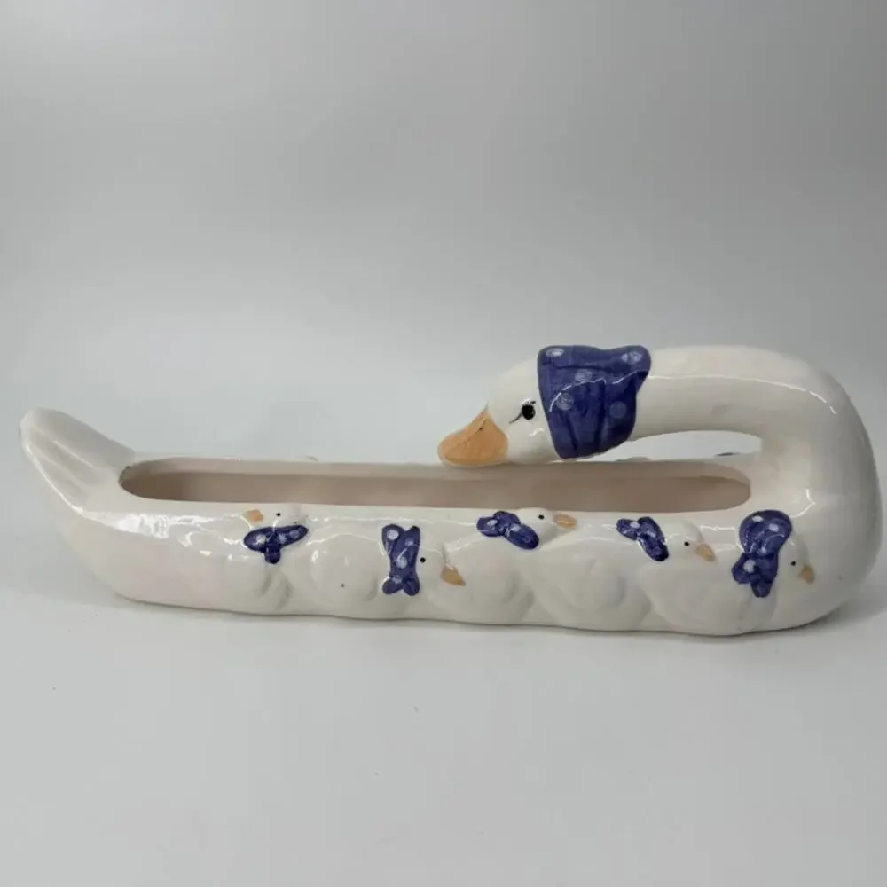Vintage Goose Cracker Dish Ceramic Country Kitchen Blue Bonnet Goose Goslings